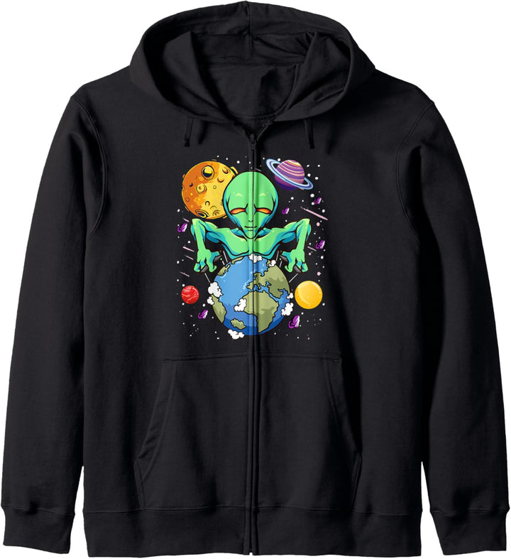 Space Day Alien Puppeteer Shifting Earth Planets Stars SciFi Kapuzenjacke