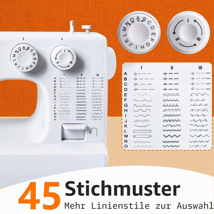 Nähmaschine für Anfänger, 45 Stichprogrammen Tragbare Elektrische nähmaschinen, Sewing Machine Overl