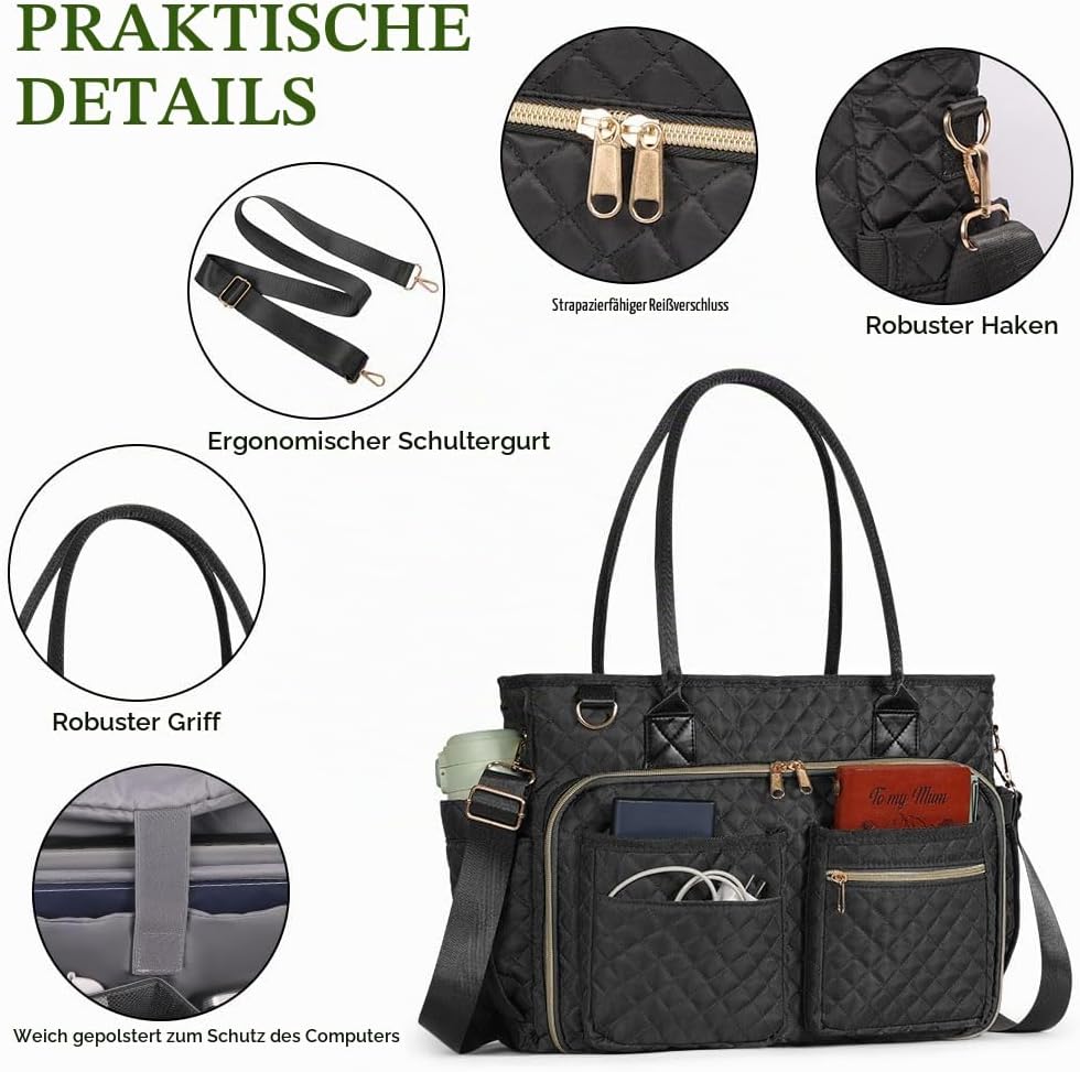 Laptoptasche Damen 15,6 Zoll Lehrertasche Gross Aktentasche Tasche mit 2 Seitentaschen, Notebooktasc