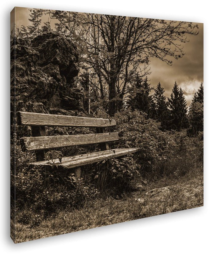 deyoli einsame Bank am Waldrand Format: 70x70 Effekt: Sepia als Leinwandbild, Motiv fertig gerahmt a