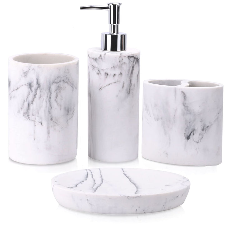 ZCCZ Badezimmer Set – 4 Teile – Badezimmer Organizer mit Zahnbürstenhalter, Seifenspender, runde Sei