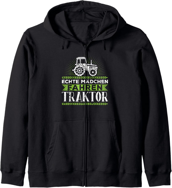 Trecker Damen Bauernhof Echte Mädchen Fahren Traktor Kapuzenjacke