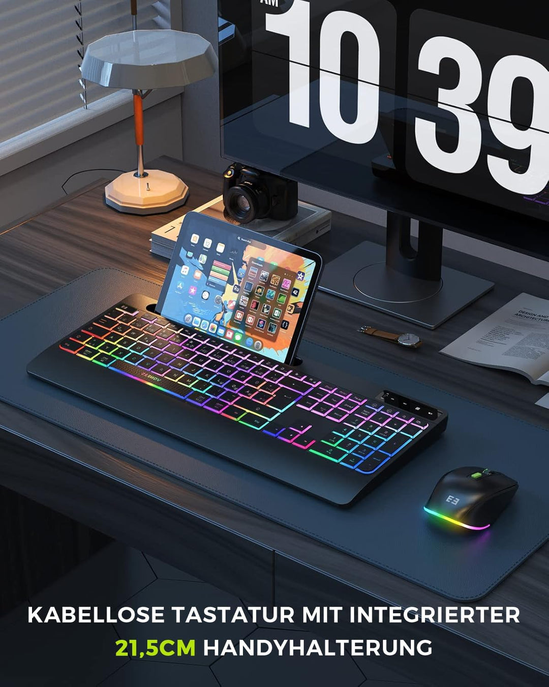 seenda JPX006 Tastatur Maus Set kabellos beleuchtet, wiederaufladbare USB &amp; Typ C Funktastatur mit M