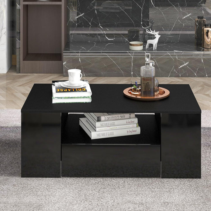 Merax DE_WF283904SAA_ZYP Moderner Couchtisch Hochglanz Mit Led, Beistelltische fürs Wohnzimmer, Wohn