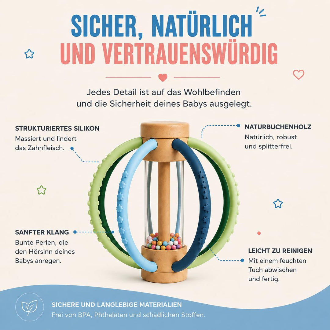 Zahnungshilfe Baby aus Silikon – Montessori Spielzeug 0-6 Monate – Tummy Time Toys mit sensorischer