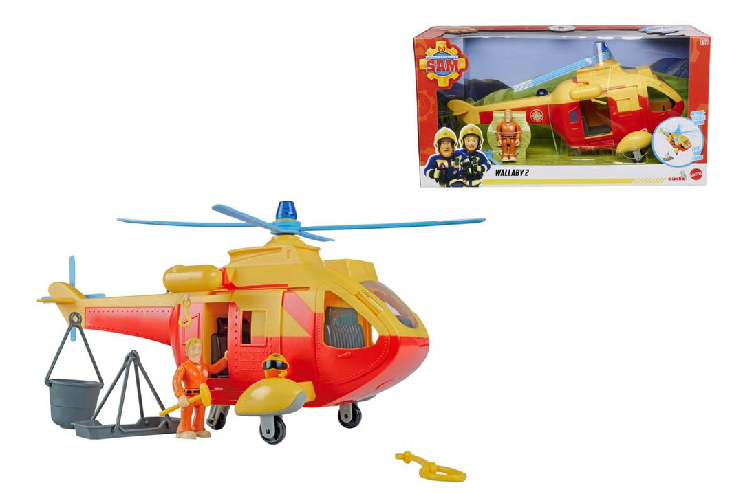 Simba - Feuerwehrmann Sam Hubschrauber Wallaby mit Zubehör, Spielzeug für Kinder, ab 3 Jahren