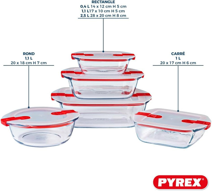 Pyrex® - Cook & Heat - 5 Stück Glasschalen mit luftdichten Deckeln, mikrowellengeeignet, BPA-frei