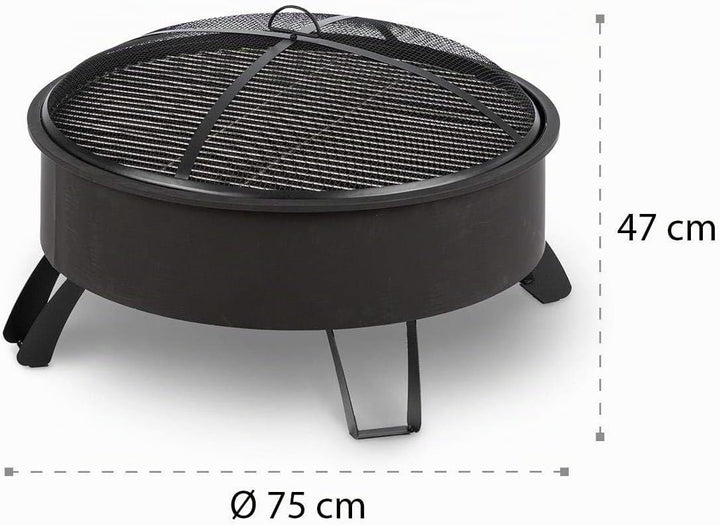 Blumfeldt 2-in-1 Feuerschale - Ø 75 cm Grill, Abnehmbarer Funkenschutz, Ø 68 cm Grillrost, FireView