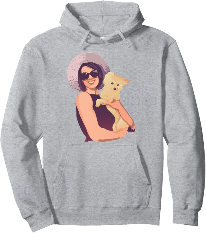 Elegante Frau Die Einen Spitz Hund Hält Mädchen Pullover Hoodie