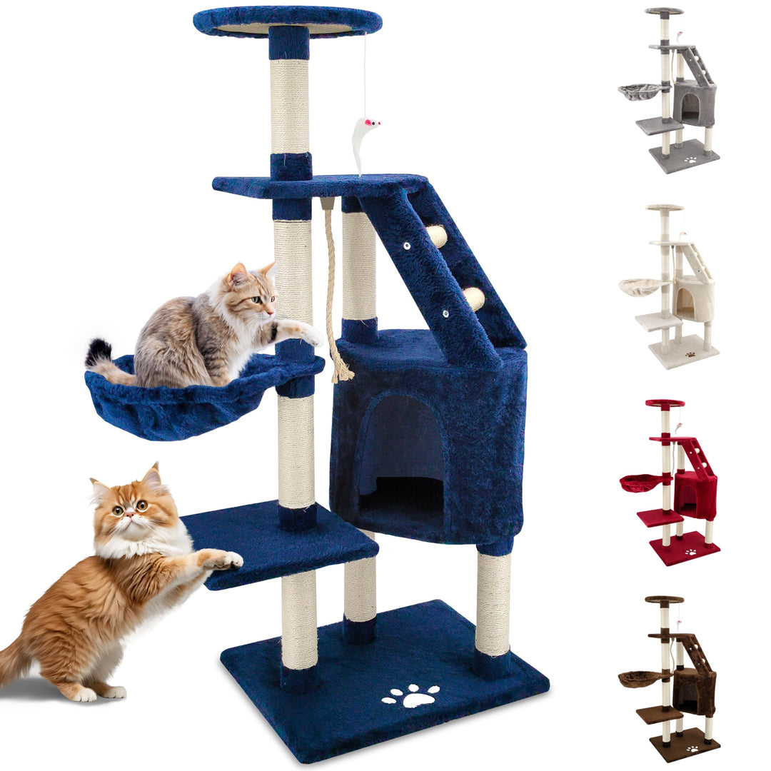 Beltom® KRATZBAUM KATZENKRATZBAUM KLETTERBAUM KATZENBAUM SPIELBAUM Park Spiele H. 120 cm - Blau, Bla