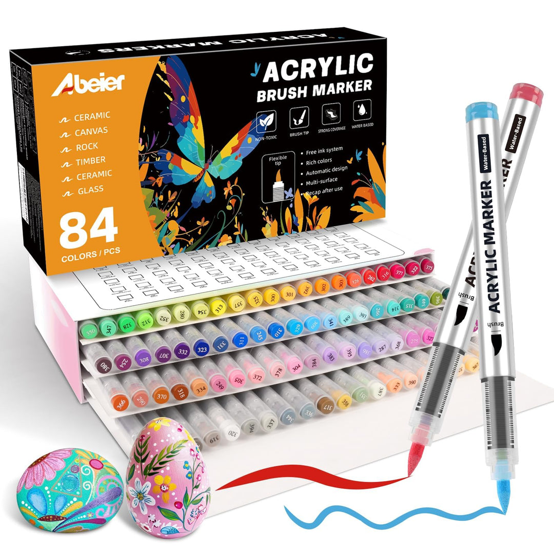 ABEIER 84 Farben Acrylstifte für Steine Wasserfest Brush Tip Acrylic Pens Set, Acrylmarker Schnelltr