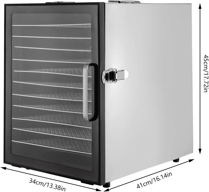 Dörrautomat Edelstahl mit 12 Edelstahlgitter, 800W Dehydrator Food mit 30-80℃ Temperaturregelung & 2