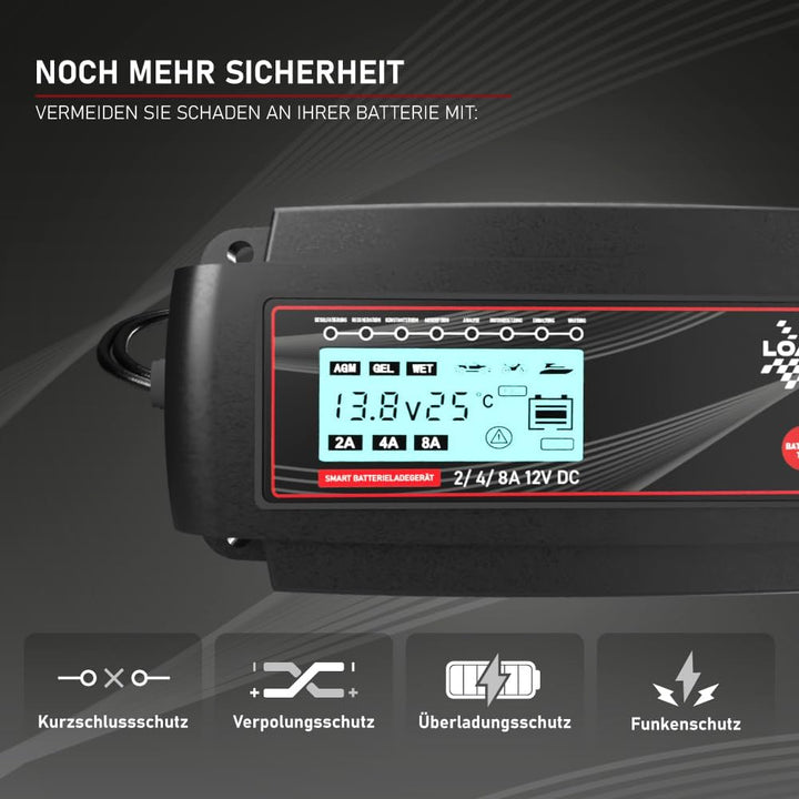 Loadchamp LC-800 Automatik Batterie Ladegerät 2A/4A/8A 12V Batterie-ladegerät Akku, 8A 12V