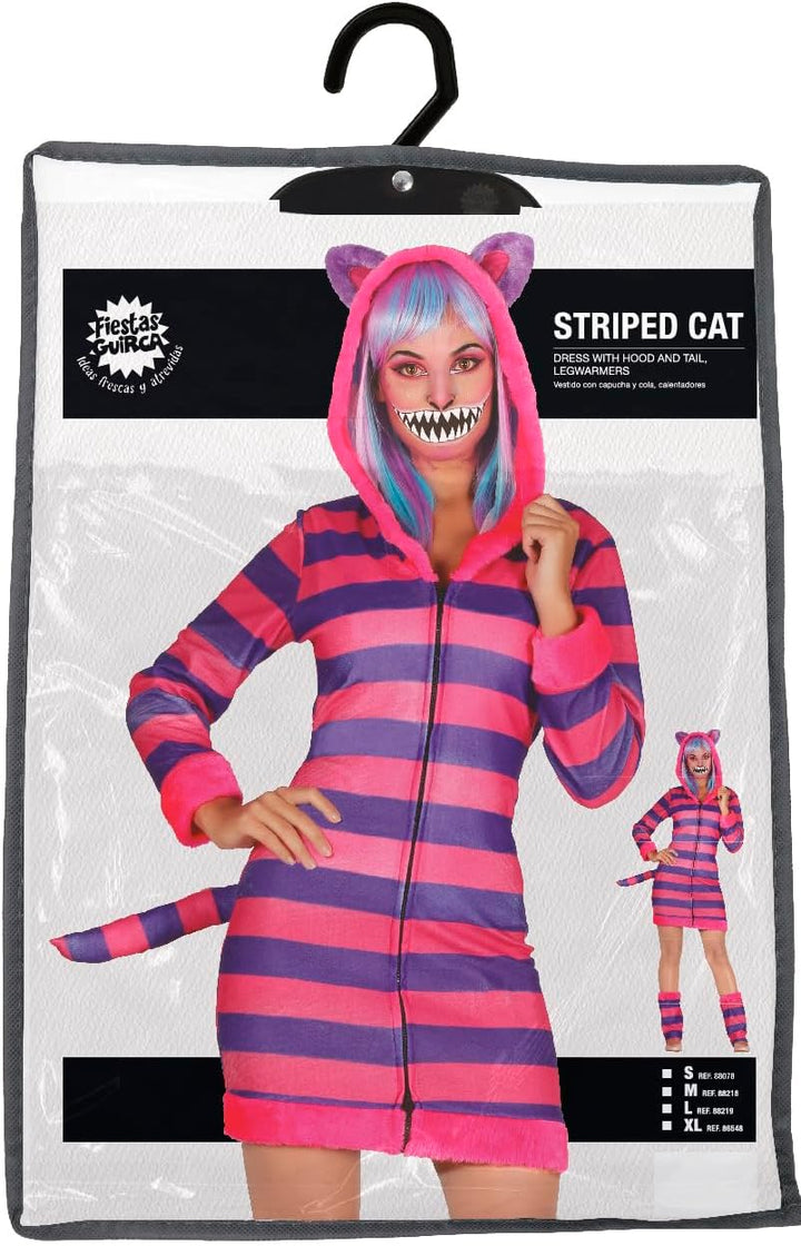 FIESTAS GUIRCA | Gestreifter Kater Damen Kostüm - Kleid, Kapuze, Schwanz und Stulpen - Tierkostüme f