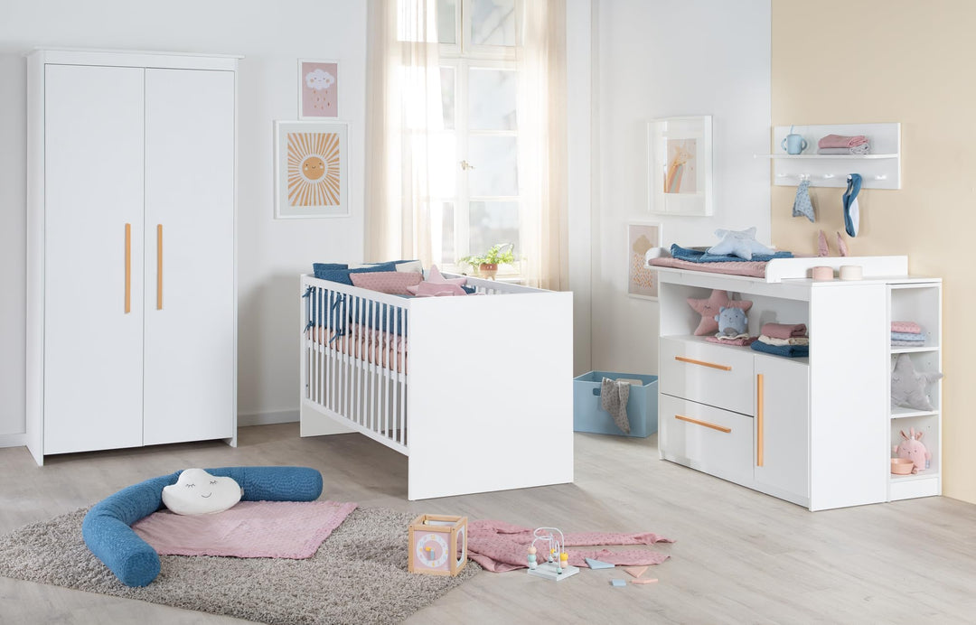 roba Kinderzimmer Set Lilo - Mitwachsendes Gitterbett 70 x 140 cm + Wickelkommode mit 2 Schubladen &