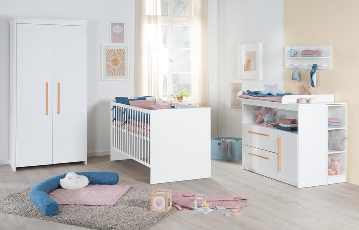 roba Kinderzimmer Set Lilo - Mitwachsendes Gitterbett 70 x 140 cm + Wickelkommode mit 2 Schubladen &
