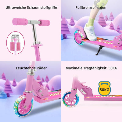 Hyiatyo Klappbarer Roller Kinder 6 Jahre mit LED Rädern, Kinder Scooter ab 3-10 Jahre, Faltbar Kinde
