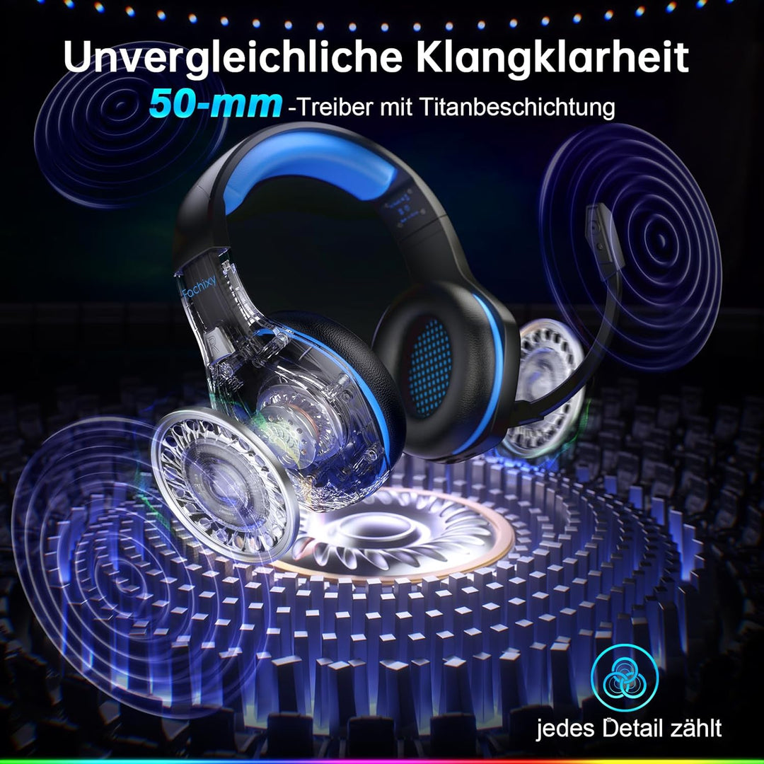 Fachixy FC100 Headset mit Mikrofon, 2,4G Wireless Gaming Headset für PS5, PS4, PC, Switch, Mac, Surr
