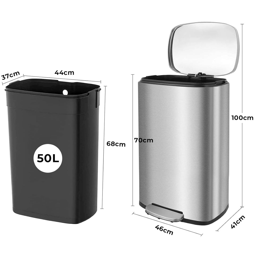 LIFERUN Mülleimer 50l aus Edelstahl, Abfalleimer mit Deckel, Soft-Close Tretmülleimer, Grosser Trete