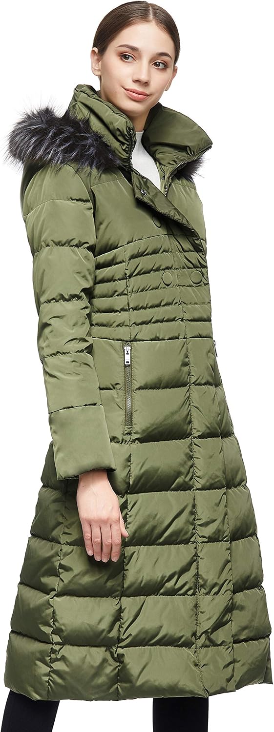 Orolay Damen Daunenmantel Lang Warm Winterjacke mit Kapuze Kunstpelz S Armeegrün, S Armeegrün