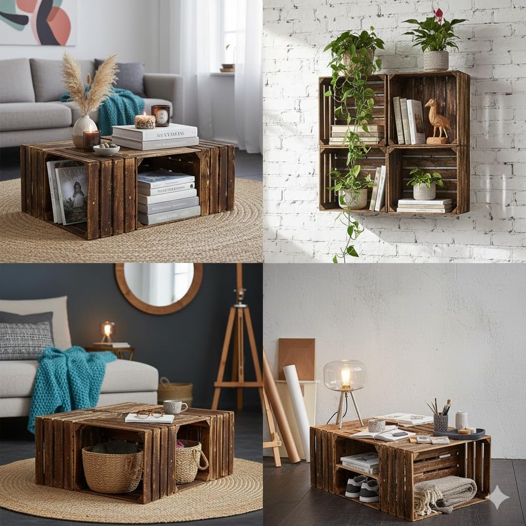 Teramico Alte geflammte Obstkisten / Holzkisten in vielen Variationen -Ideal zum Möbelbau oder zur A