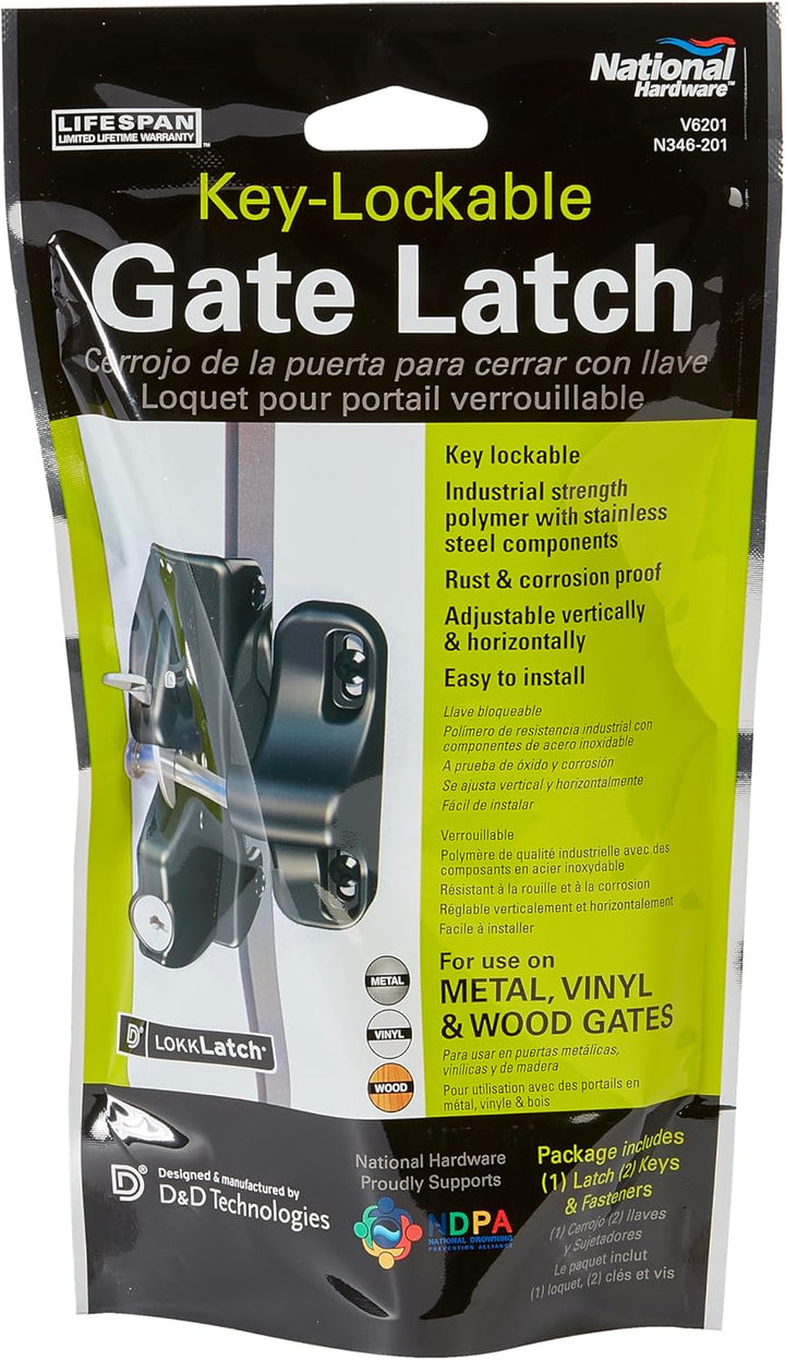 National Hardware V6201 LTCH BLK N346-201 4-9/16" LokkLatch Automatic Keyed Gate Lock Latch in Black