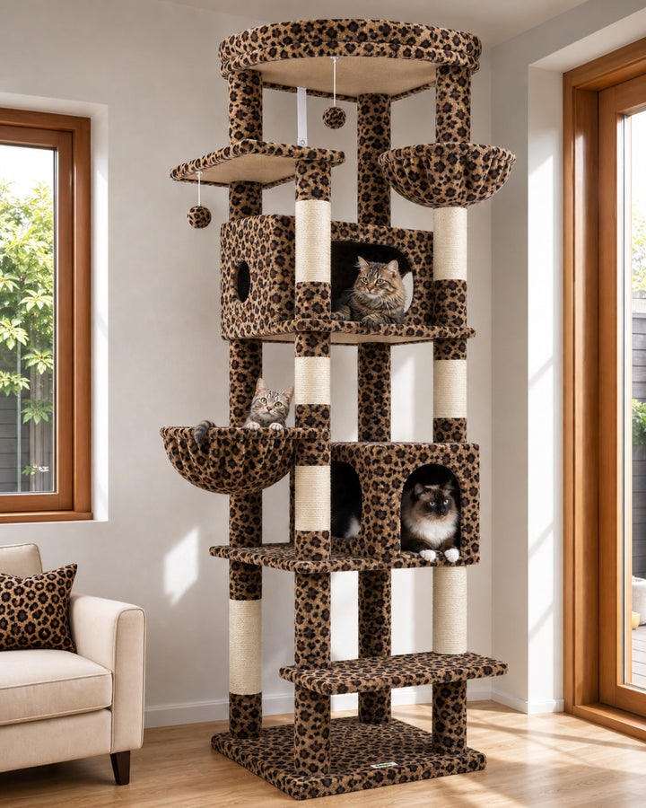 Globlazer Kratzbaum Grosse Leoparden 188 cm mit 2 Grosser Katzenhaus 50 * 30 * 30CM, Extragross Gepo