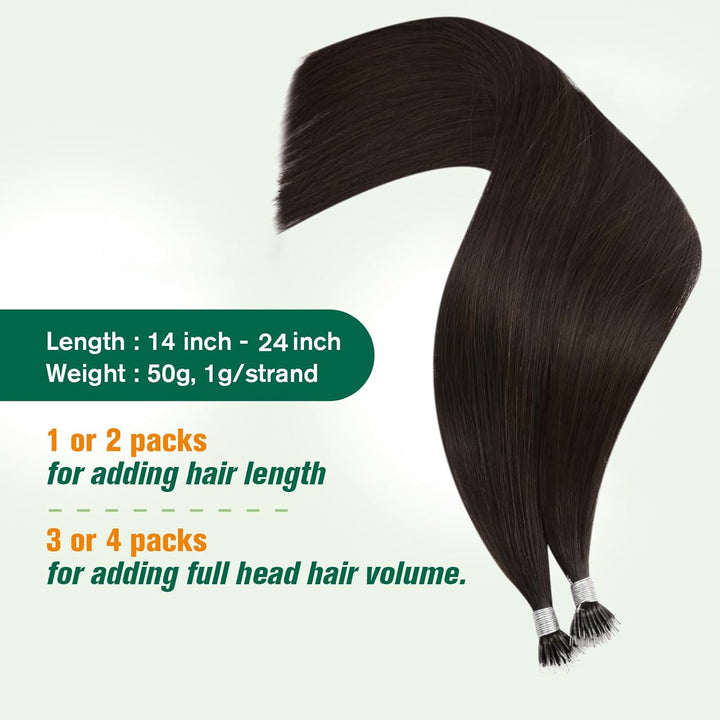Easyouth Nano Keratin Echtes Menschliches Haar 20 Zoll 50 Stück 50g Farbe Dunkelstes Braun Individue