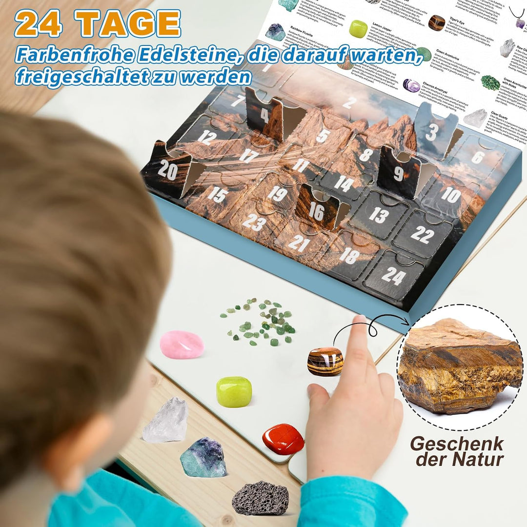 Kristalle Adventskalender 2024 für Kinder Weihnacht Countdown Kalender 24 Stück Sammlung Gesteine un