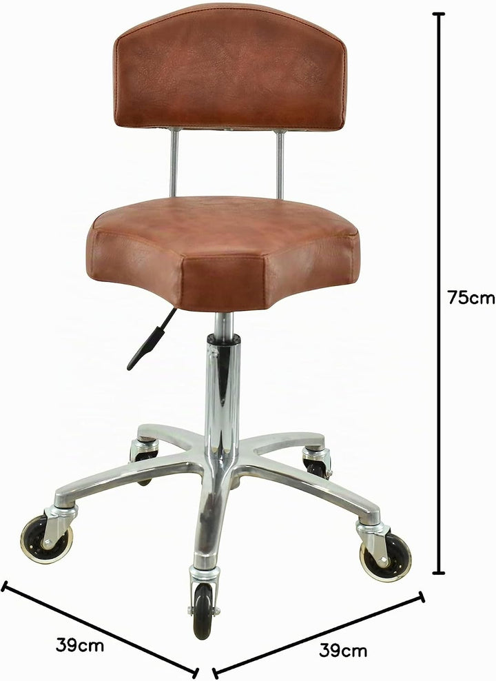 VAKON SALON - Ergonomischer Rollhocker mit Lehne in Hellbraun - Höhenverstellbarer von 50-65 cm - Pr