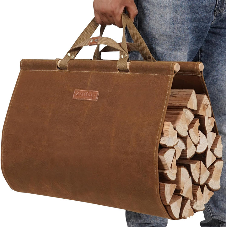 Kaminholzträger mit Griffen – gewachster Leinenholzträger für Brennholz, Holzträger für Brennholz, T