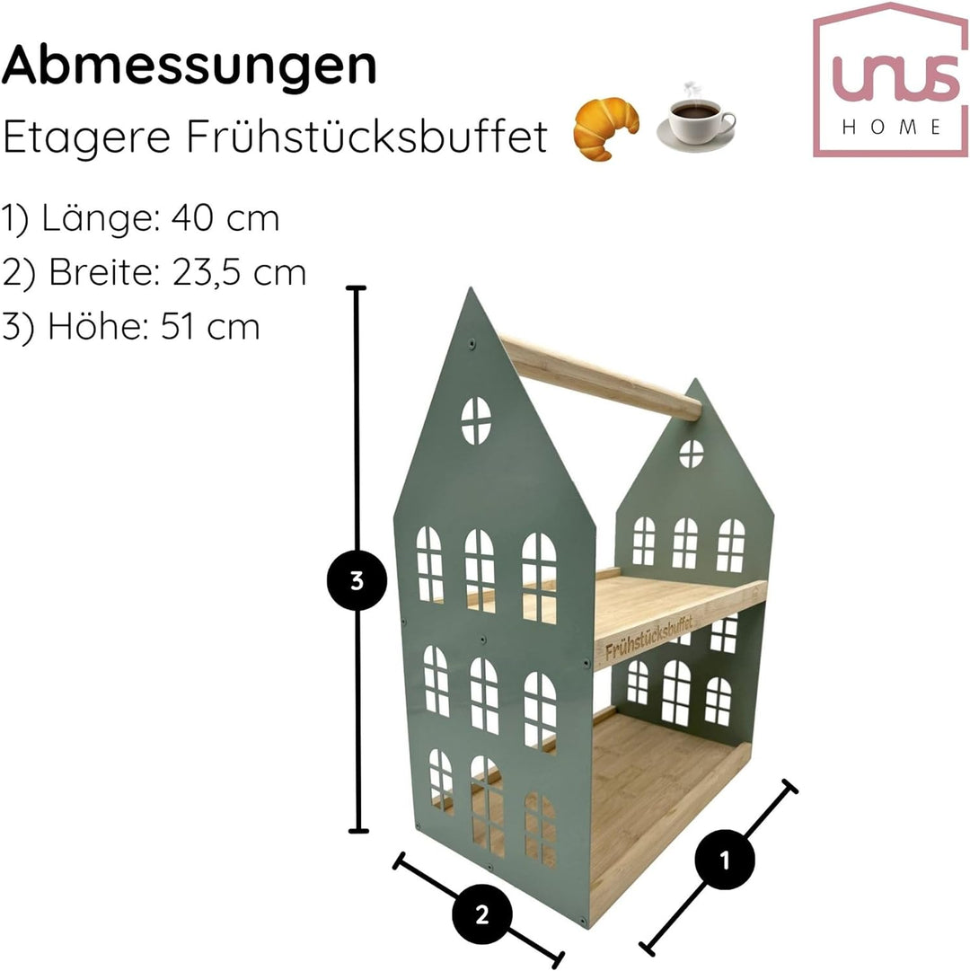UNUS HOME Etagere Frühstücksbuffet, 2 Etagen mit Griff, für Frühstück, Obst, Wurst und Käse, Tablett