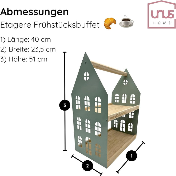 UNUS HOME Etagere Frühstücksbuffet, 2 Etagen mit Griff, für Frühstück, Obst, Wurst und Käse, Tablett