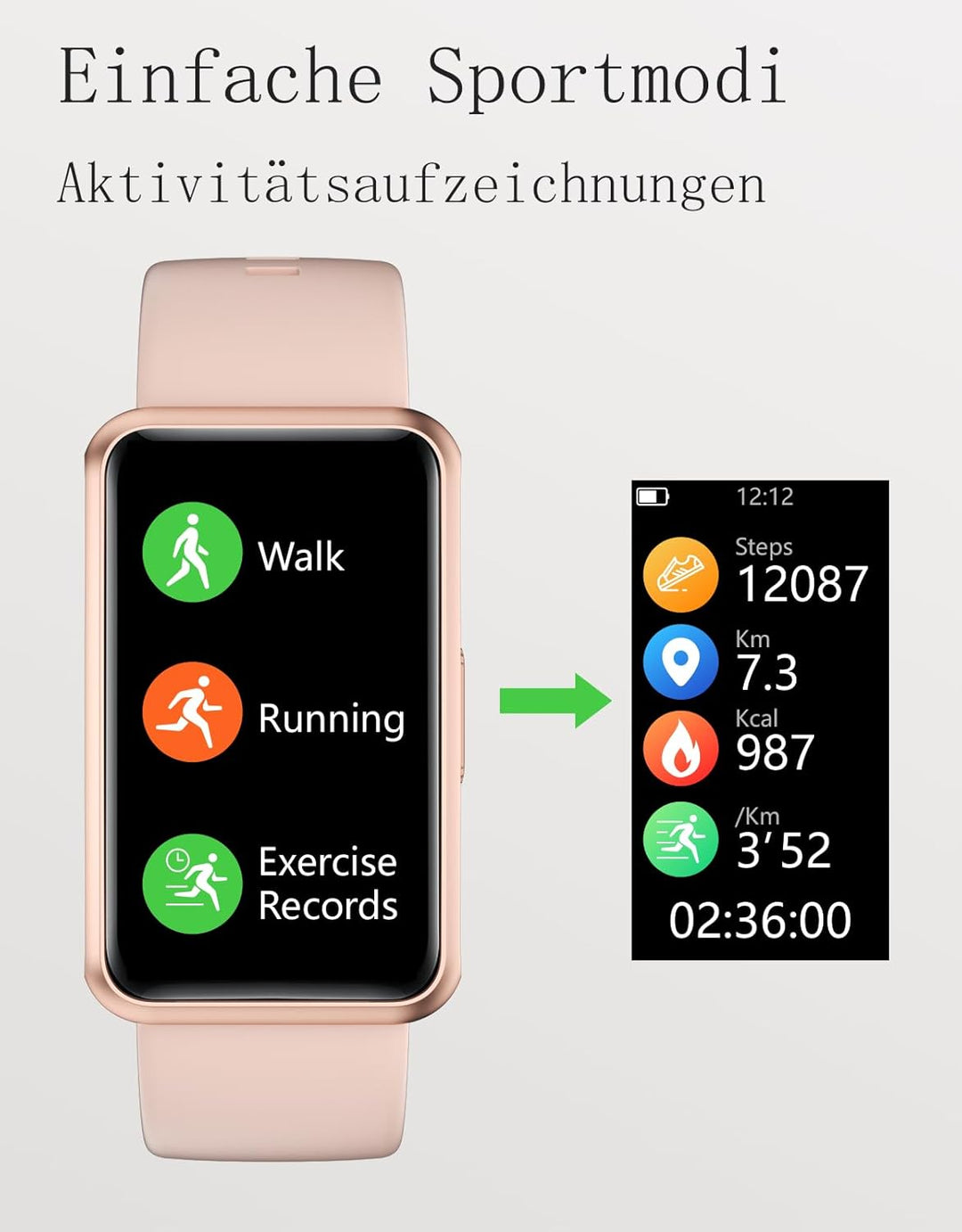 HUAKUA Schrittzähler Uhr (Ohne app und Handy) 1,47 Zoll Touchscreen Einfach Smartwatch Fitness Track
