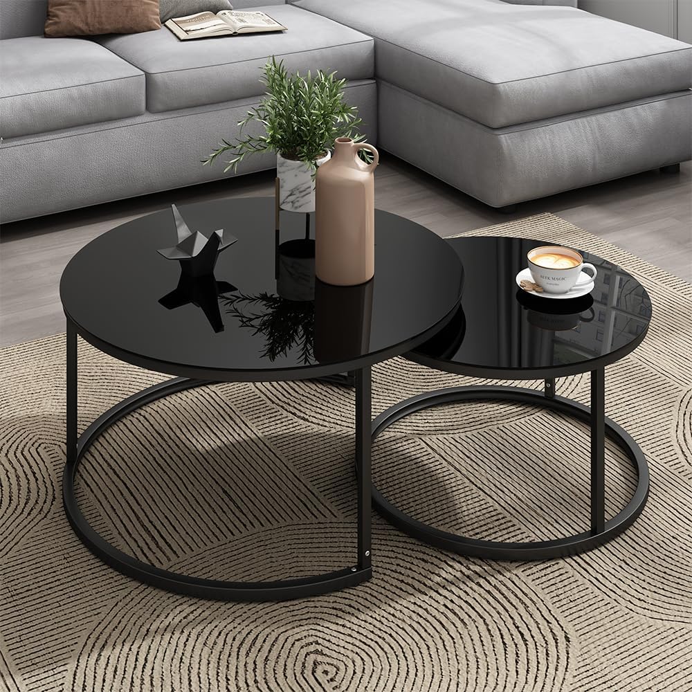 Vicco Couchtisch-Set Montreal, Schwarz Hochglanz, 77 x 77 cm 2 Teile, platzsparend klappbar und viel