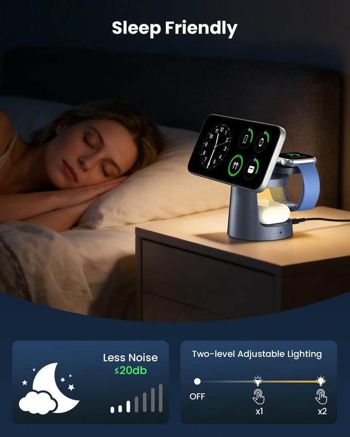 GEEKERA Qi2 25W 3-in-1 Ladestation mit Nachtlicht, Faltbares MagSafe-kompatibles Schnellladegerät fü