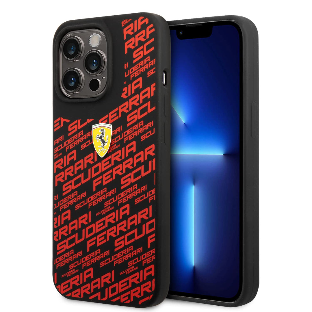 Ferrari Handyhülle für iPhone 14 Pro in Schwarz bedruckt Scuderia, Flüssigsilikon, glatte &amp; kratzfes