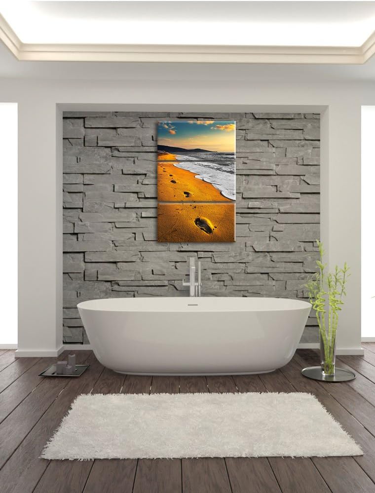 Pixxprint Spuren Im Sand am weiten Meer/Format: 3-Teiler (120x80cm) cm/Leinwandbild fertig bespannt