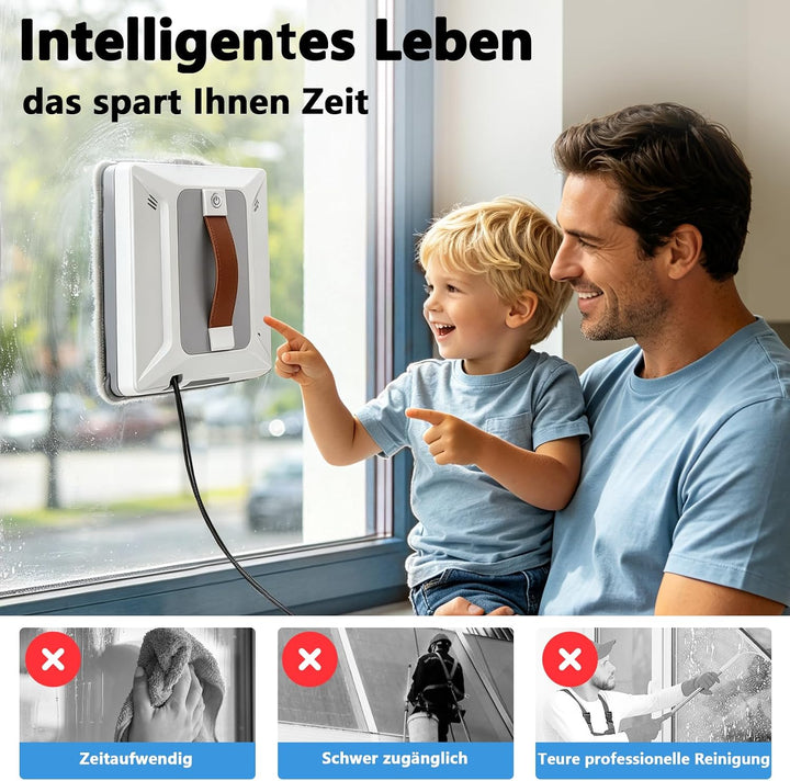 Fensterputzroboter mit KI-Navigation 3000Pa Saugkraft, 100ML Wassertank
