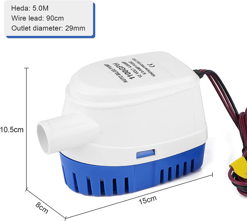 Bückenpumpe, 12 V, 1100 GPH, automatische Bahnpumpe für Boot, Tauchpumpe für Teiche, Schwimmbäder, S