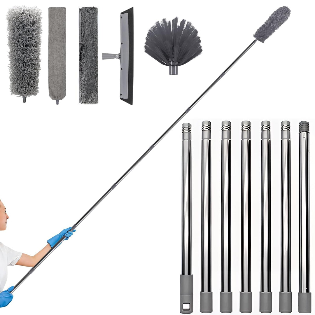 Teleskop Staubwedel Set, Spinnenwebenentferner aus Edelstahl ，310 cm Staubwedel Lang Waschbar