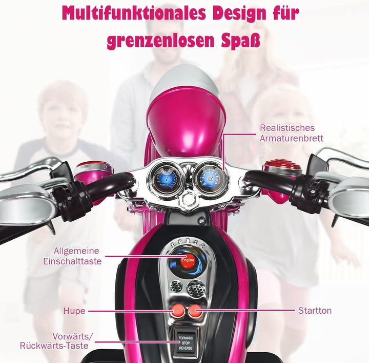 FANTASK Kinder Elektromotorrad mit verstellbarem Scheinwerfer, Dreirad Elektromotorrad mit Sound, Ho