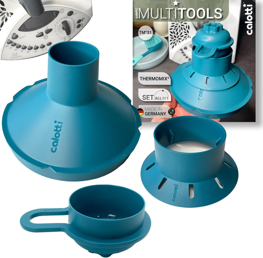 Multitools für Thermomix TM31 - Trichter, Mixraumverkleinerer, Dampfkamin, Spritzschutz, Teigblume,