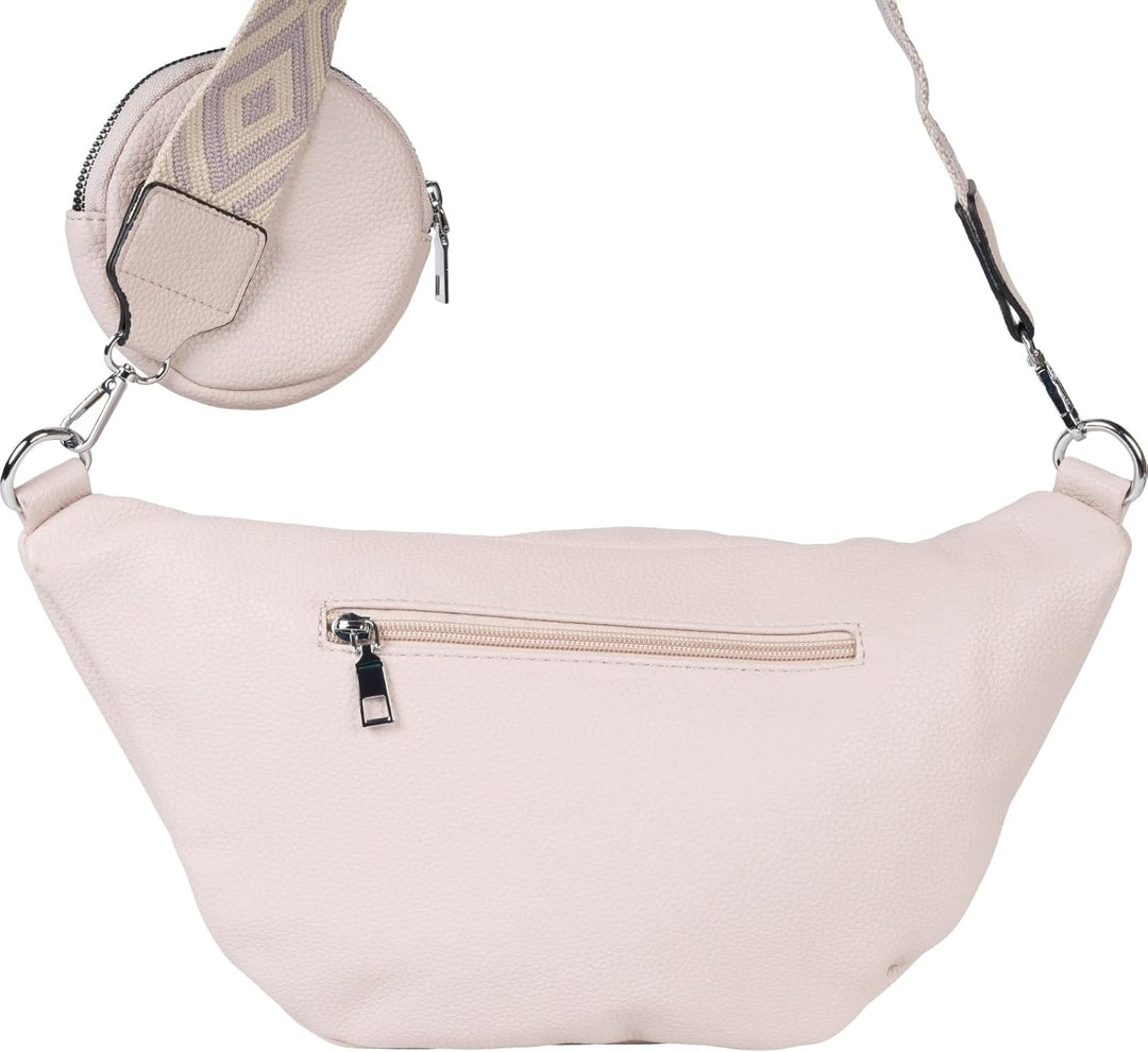 styleBREAKER Damen Halbmond Crossbody Schultertaschen Set 3-Teilig, Schultergurt mit Muster, Schlüss