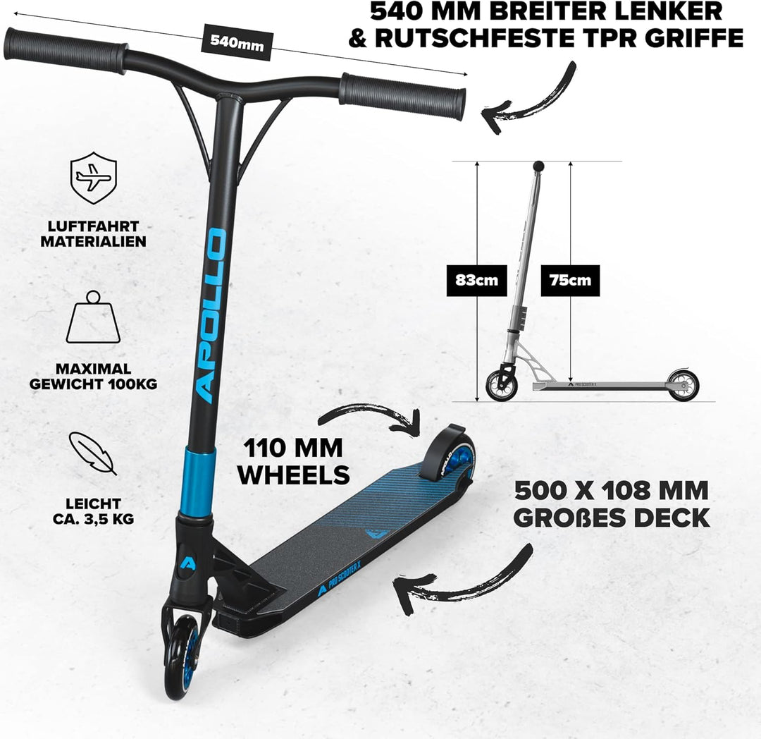 Apollo Stunt Scooter - Genesis Pro X/Pro X Competition, High End Stuntscooter, ABEC 9 Kugellager, Tr