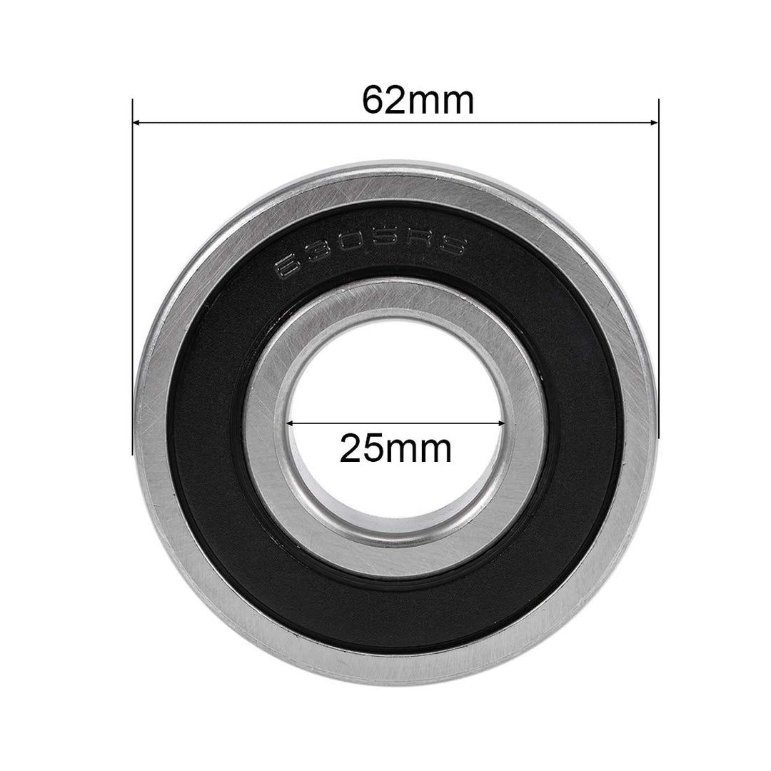 sourcing map 4St Rillen Kugellager 6305-2RS Z2 Doppelt Geschirmt Kohlenstoffstahl 25mm X 62mm X 17mm
