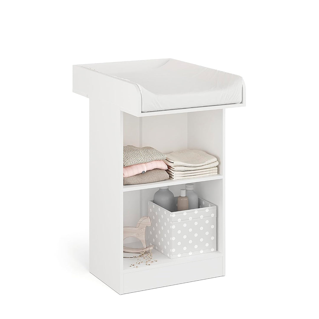 KOMTO Wickelkommode Weiss - Wickeltisch Schmal, Baby Kommode mit Wickelaufsatz abnehmbar, Baby Chang