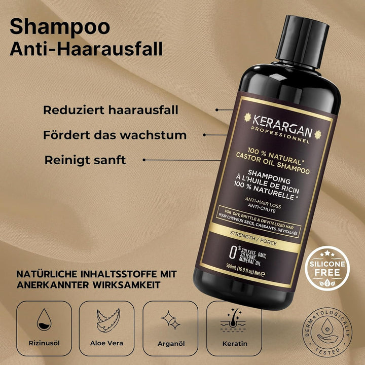 Kerargan - Anti-Haarausfall Shampoo &amp; Spülung Duo mit Rizinusöl für trockenes, brüchiges, geschwächt