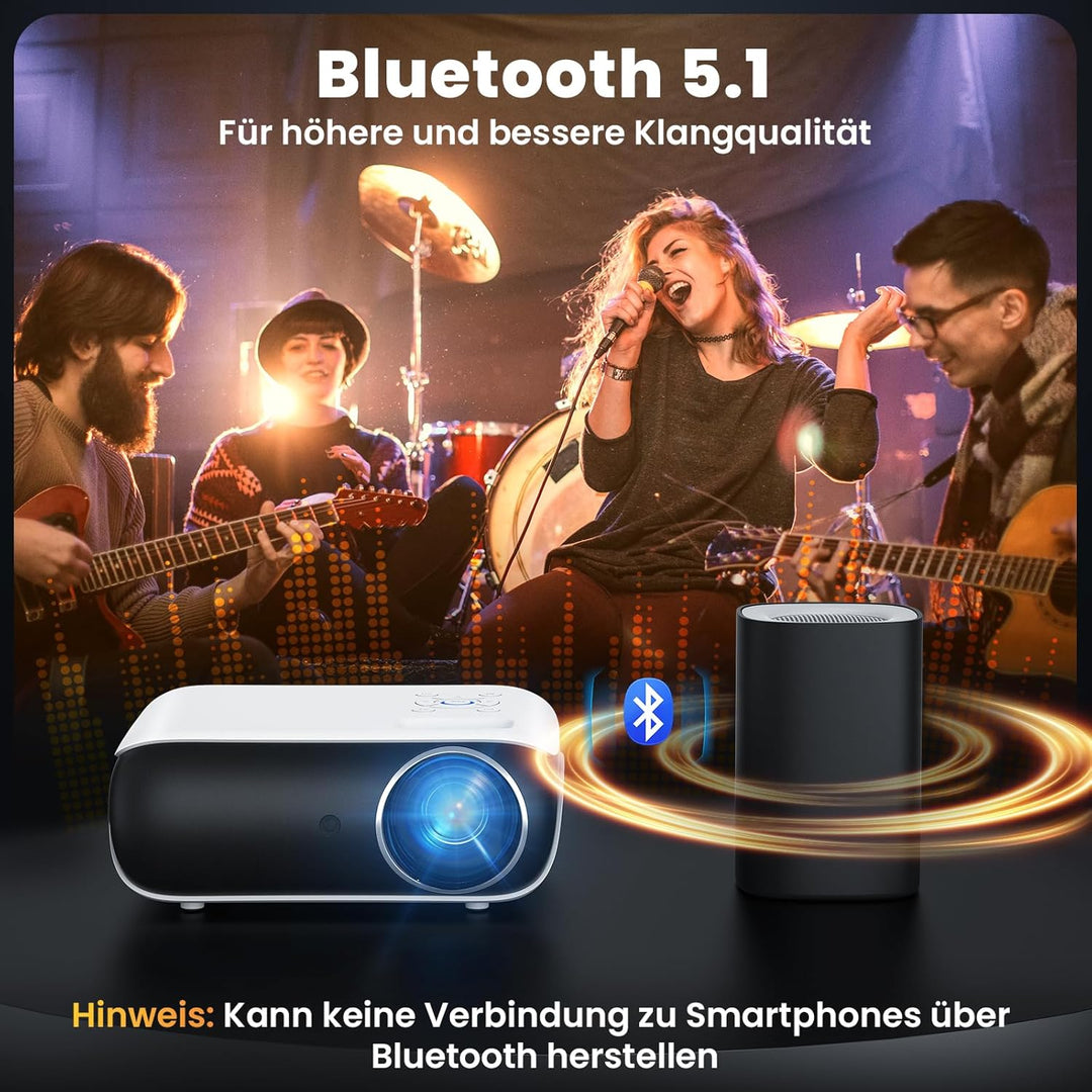 HOPVISON Beamer 4K Unterstützt, 9500 Lumen Beamer Bluetooth 5.1, Native 1080P Tragbare Mini Heimkino