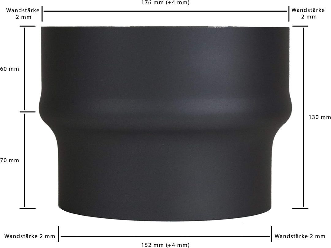 LANZZAS Ofenrohr Erweiterung von 150 mm auf 180 mm, Farbe: schwarz-metallic, (im Durchmesser Ø 150 m